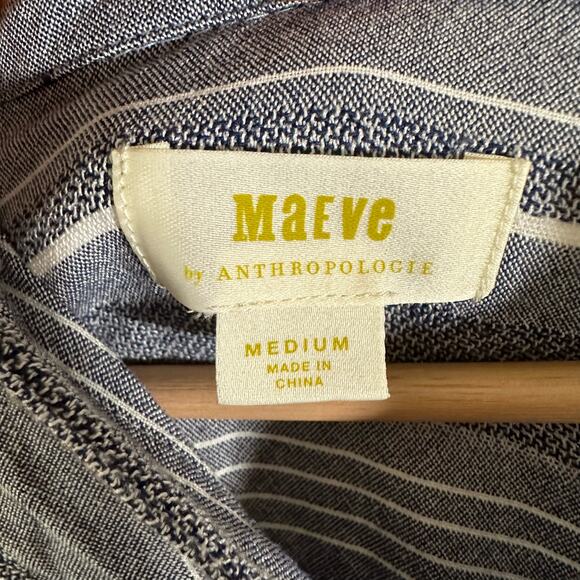 Maeve By Anthropologie Women's Medium Blue & White Viscose Button Up Blouse - Picture 4 of 9